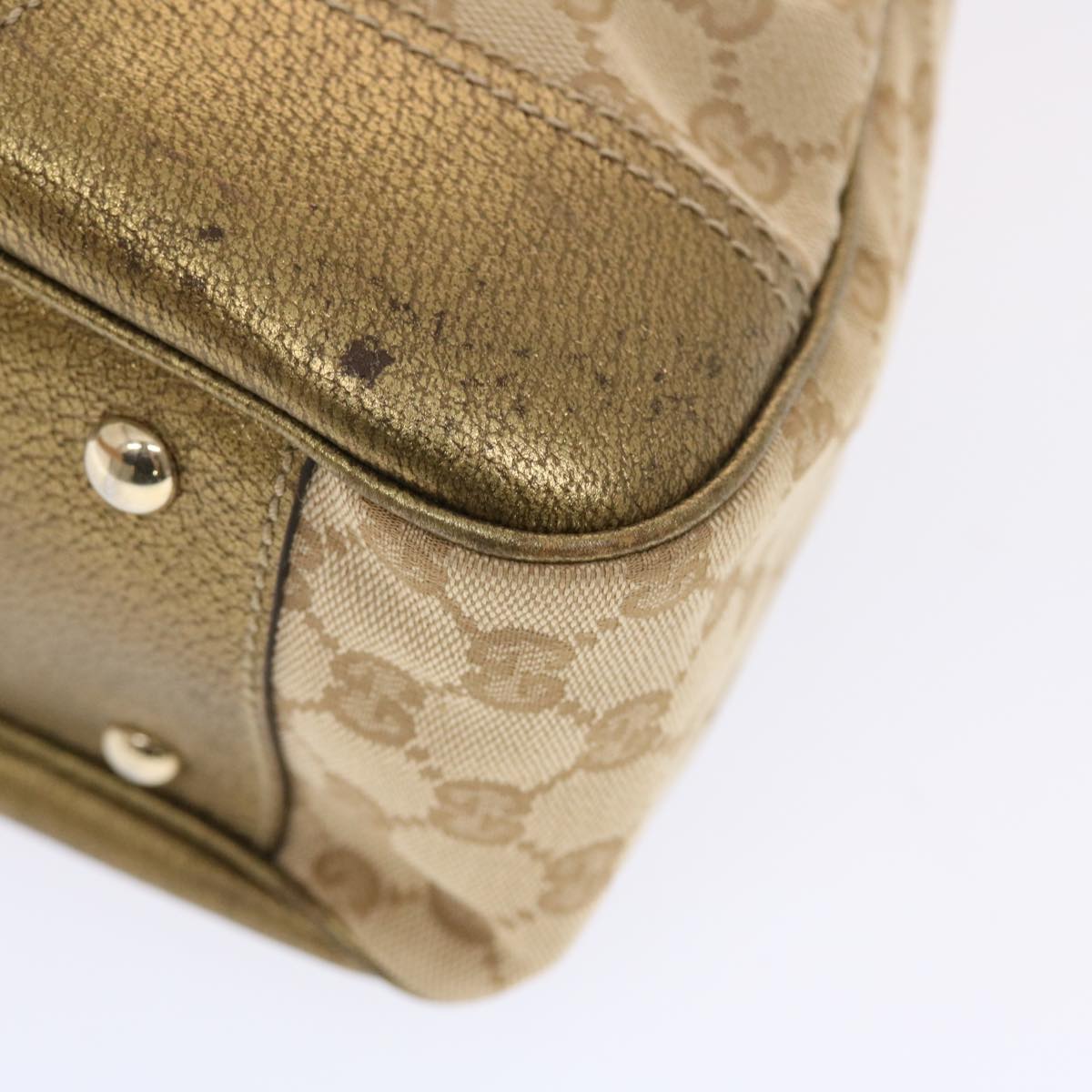 GUCCI GG Canvas Princy Line Tote Bag Leather Gold Tone 163805 tb793