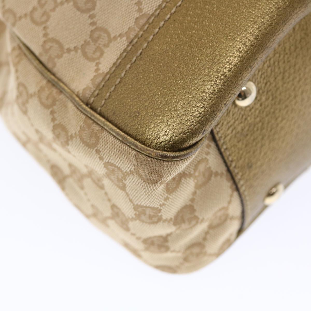 GUCCI GG Canvas Princy Line Tote Bag Leather Gold Tone 163805 tb793