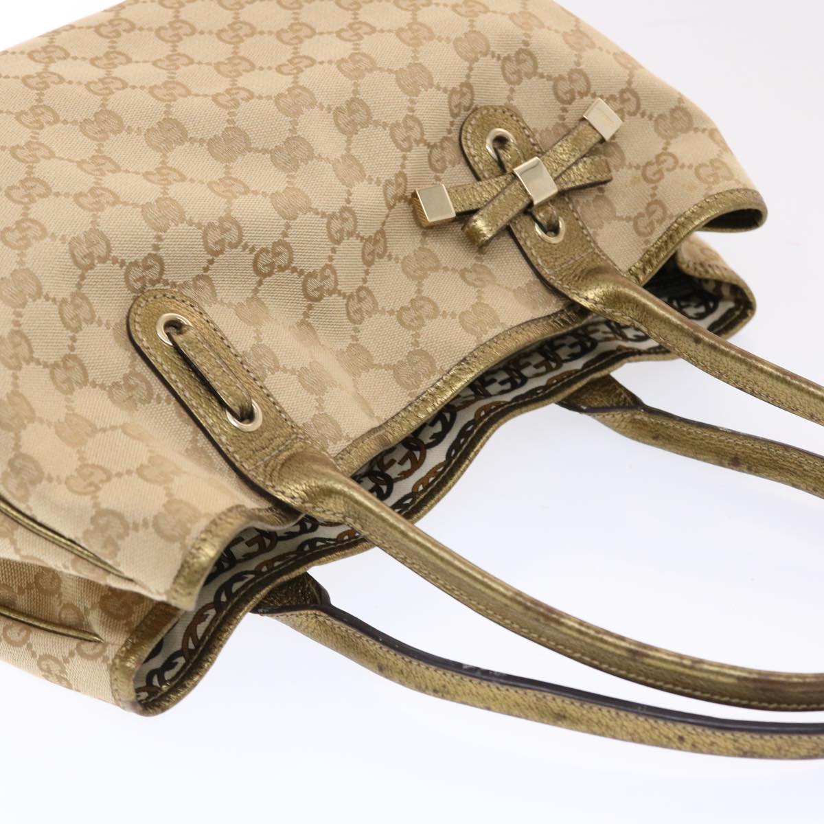GUCCI GG Canvas Princy Line Tote Bag Leather Gold Tone 163805 tb793