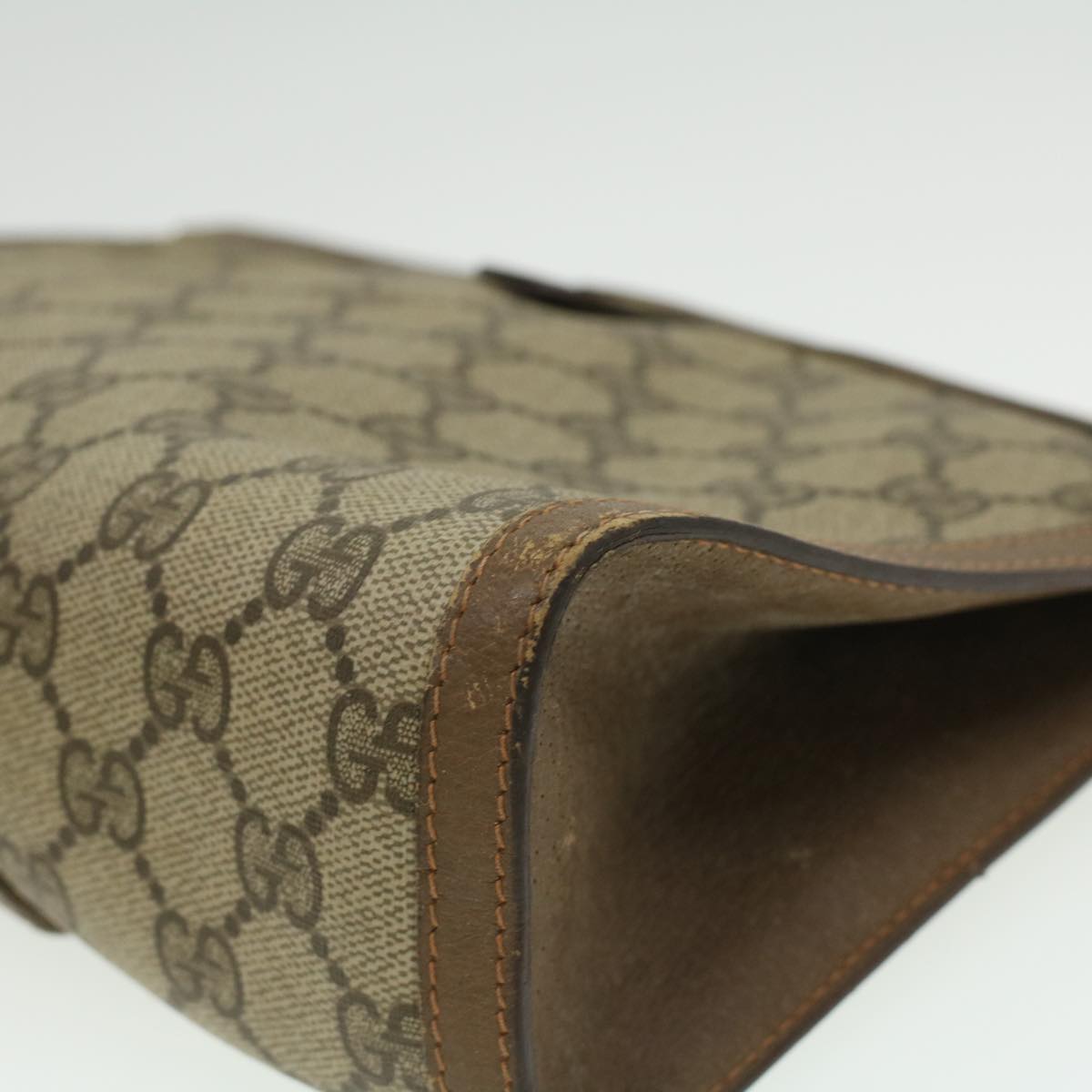 GUCCI Web Sherry Line GG Canvas Clutch Bag PVC Leather Beige Green th3181