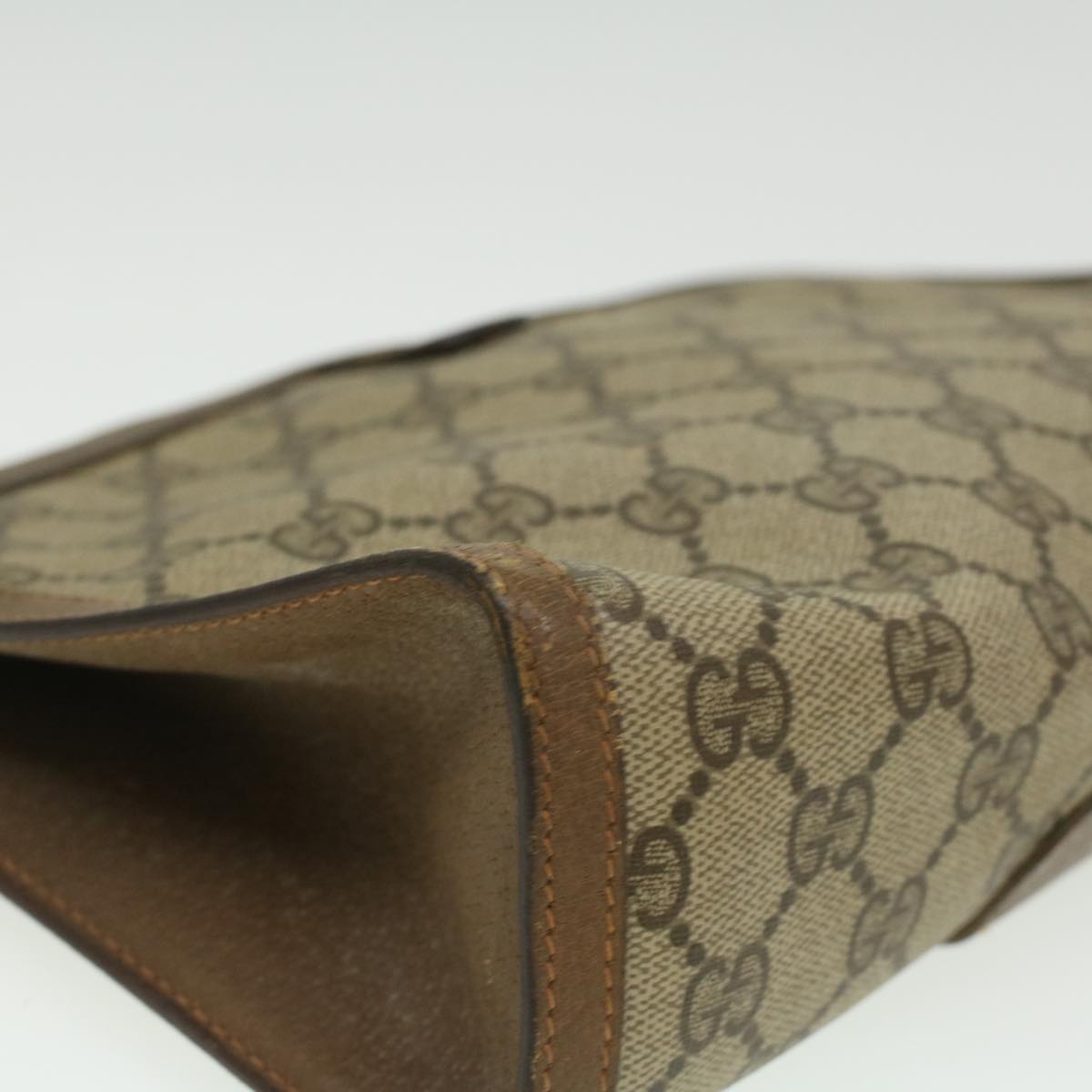 GUCCI Web Sherry Line GG Canvas Clutch Bag PVC Leather Beige Green th3181