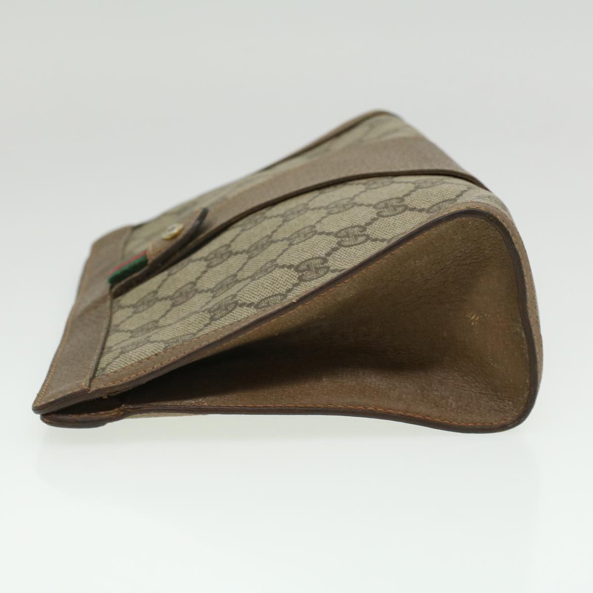 GUCCI Web Sherry Line GG Canvas Clutch Bag PVC Leather Beige Green th3181