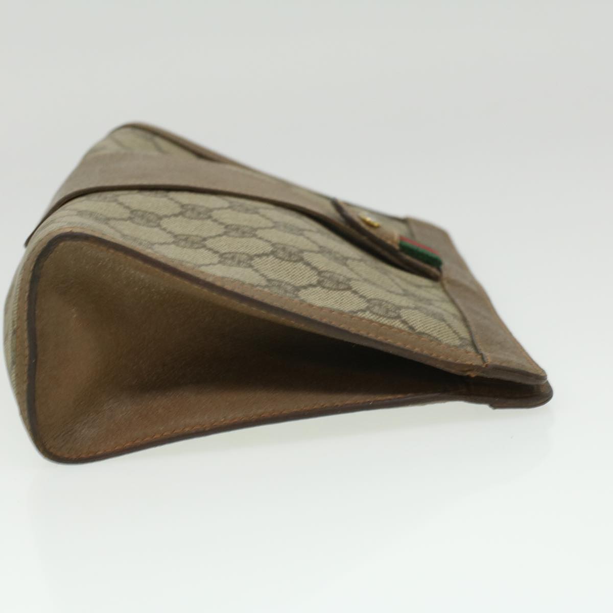 GUCCI Web Sherry Line GG Canvas Clutch Bag PVC Leather Beige Green th3181