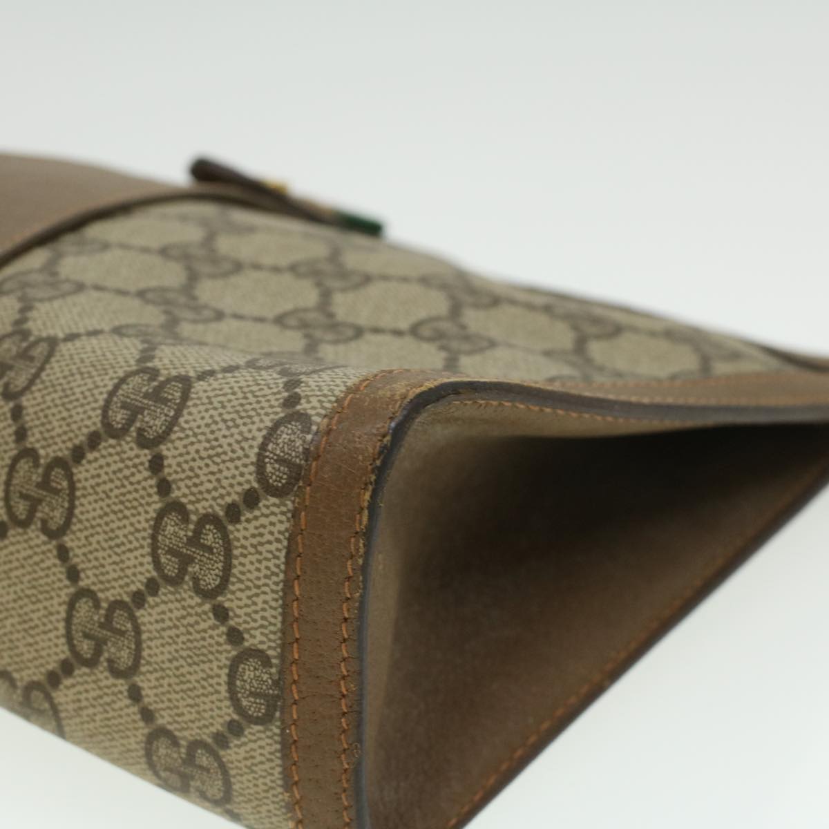 GUCCI Web Sherry Line GG Canvas Clutch Bag PVC Leather Beige Green th3181
