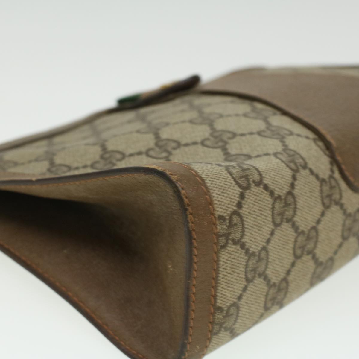 GUCCI Web Sherry Line GG Canvas Clutch Bag PVC Leather Beige Green th3181