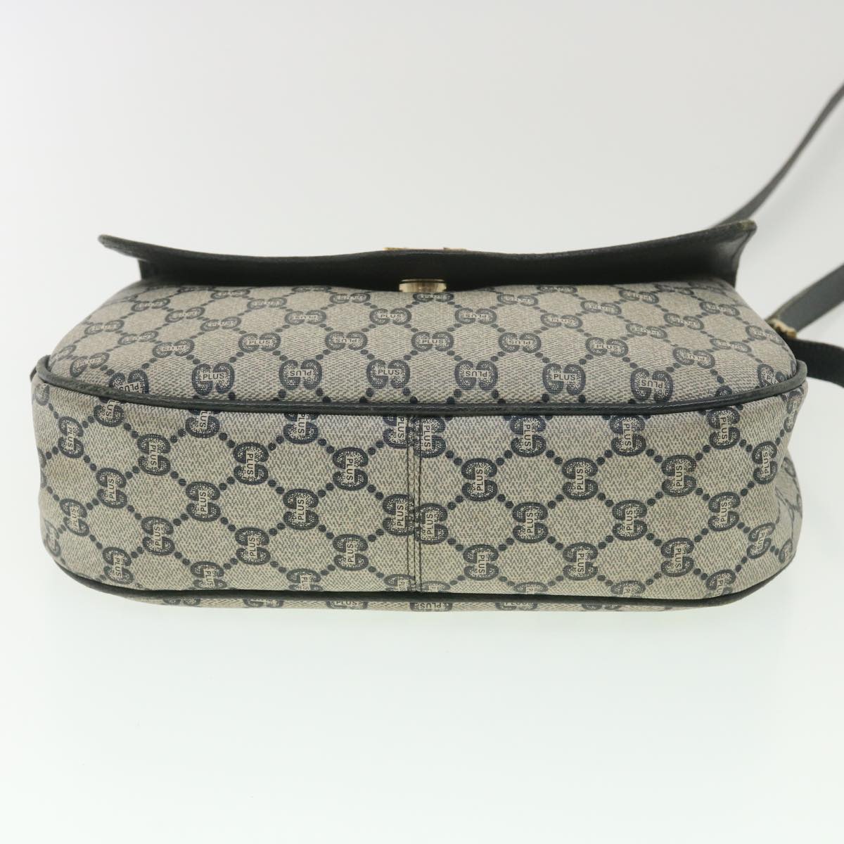 GUCCI GG Plus Canvas Shoulder Bag PVC Leather Gray Navy th3486