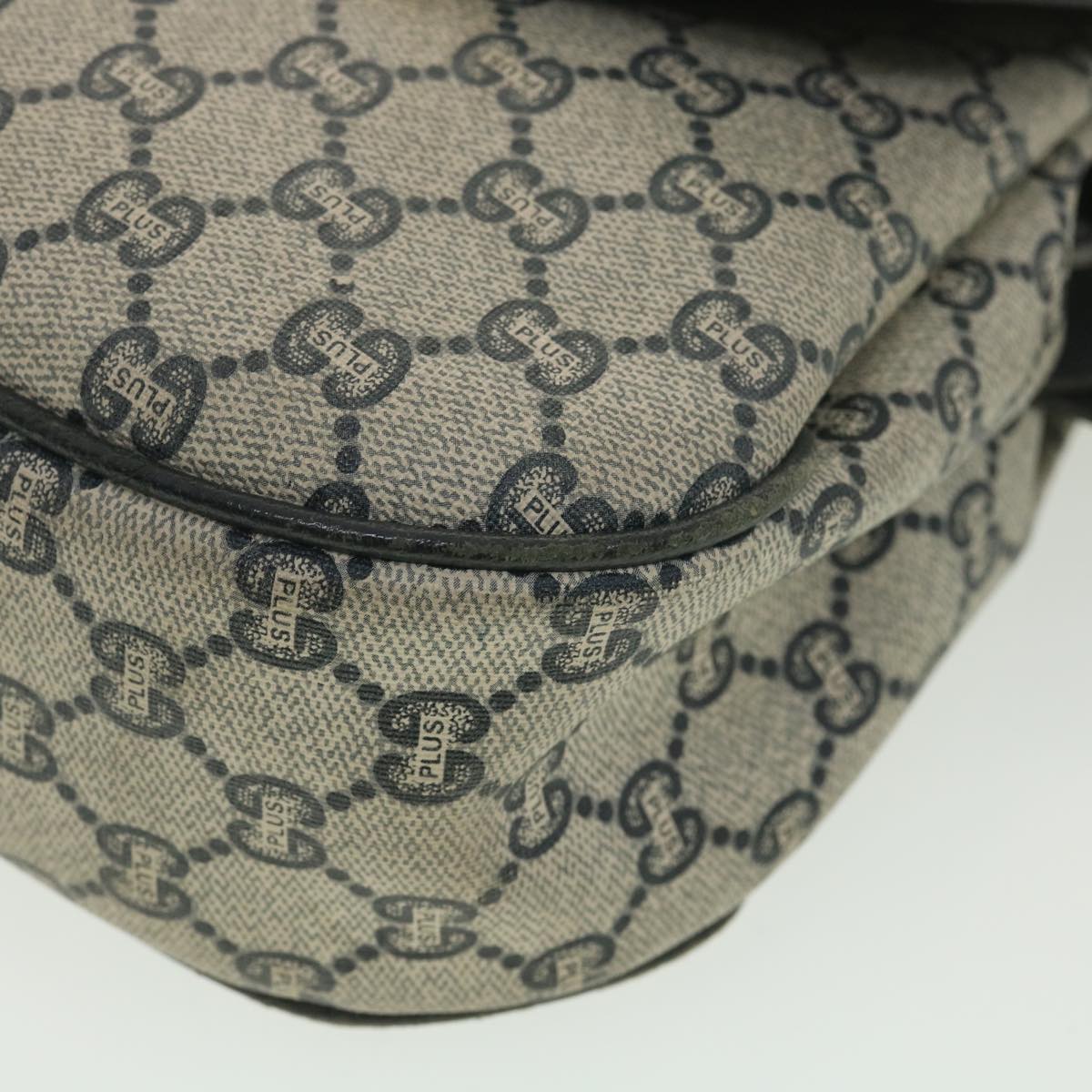 GUCCI GG Plus Canvas Shoulder Bag PVC Leather Gray Navy th3486