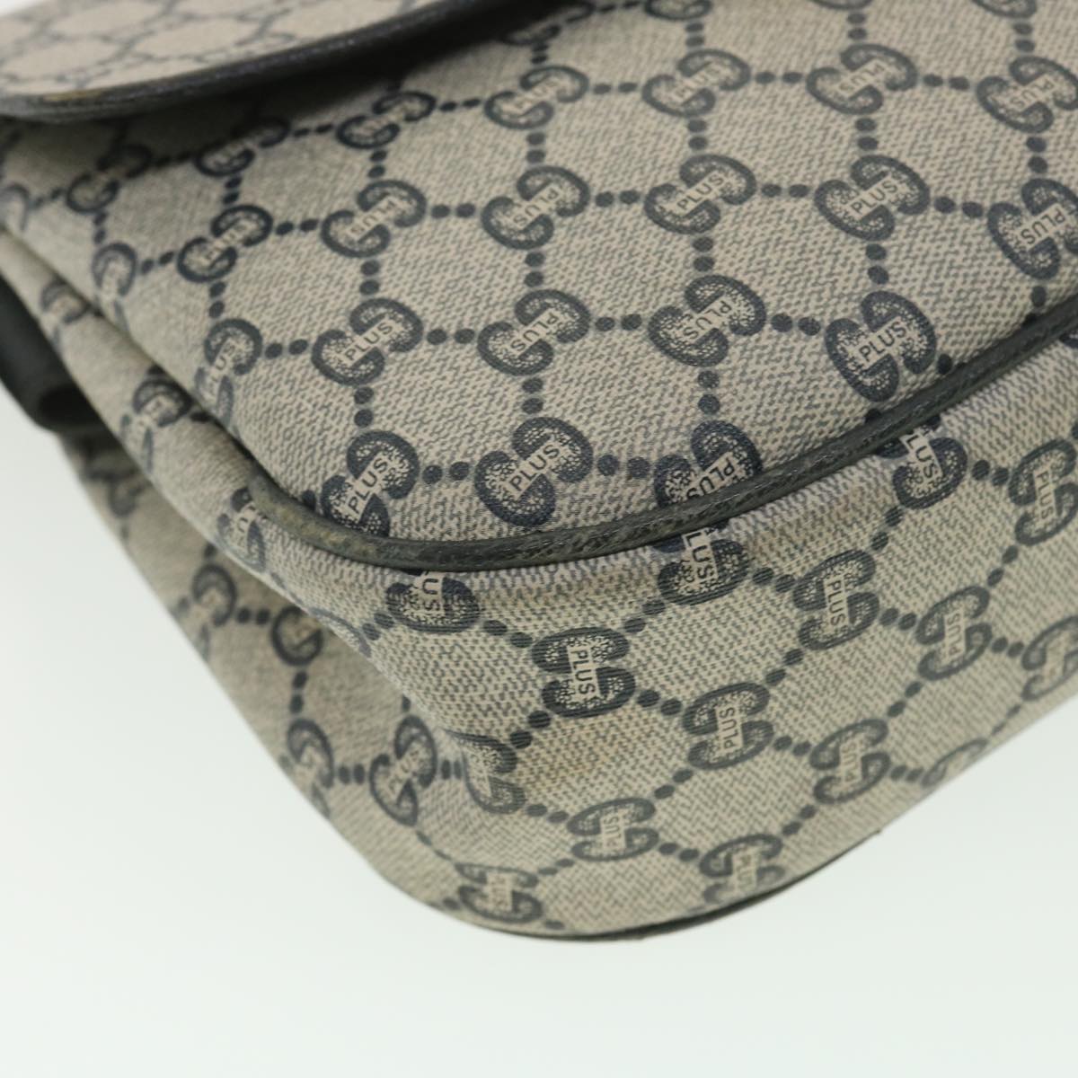 GUCCI GG Plus Canvas Shoulder Bag PVC Leather Gray Navy th3486