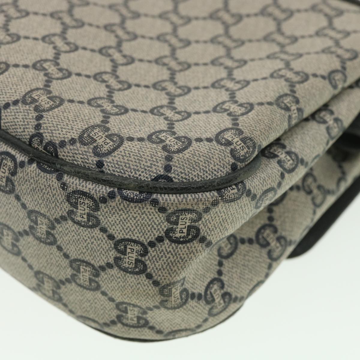 GUCCI GG Plus Canvas Shoulder Bag PVC Leather Gray Navy th3486