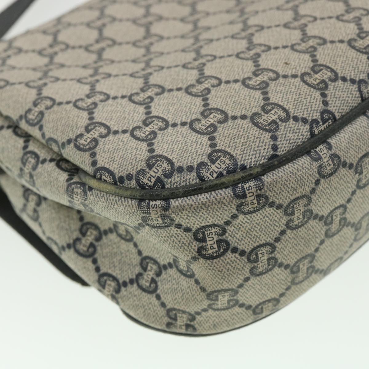 GUCCI GG Plus Canvas Shoulder Bag PVC Leather Gray Navy th3486