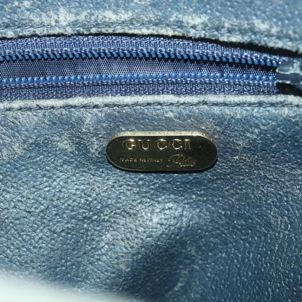GUCCI GG Plus Canvas Shoulder Bag PVC Leather Gray Navy th3486