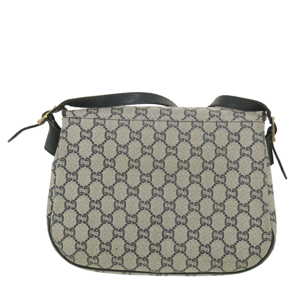 GUCCI GG Plus Canvas Shoulder Bag PVC Leather Gray Navy th3486