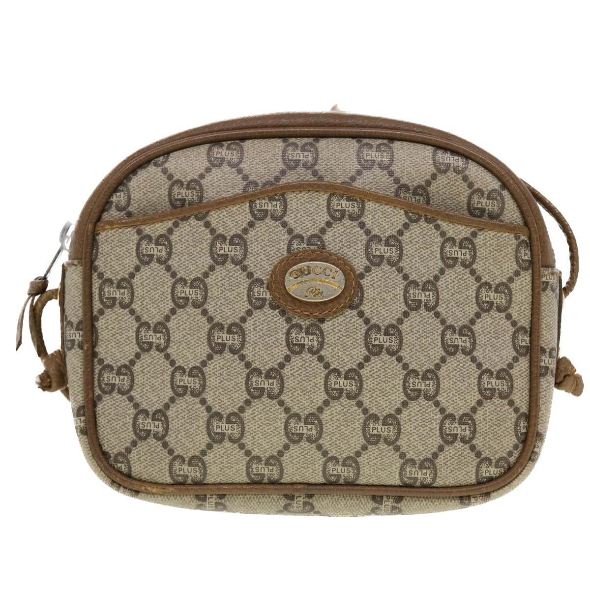 GUCCI GG Plus Canvas Shoulder Bag PVC Leather Beige th3681