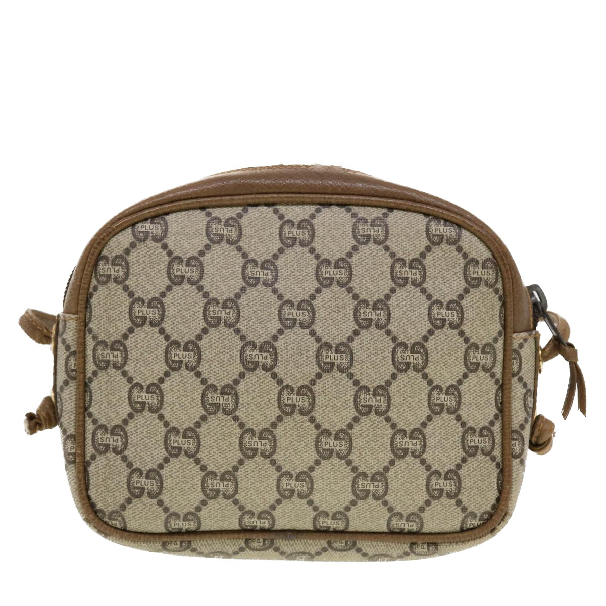 GUCCI GG Plus Canvas Shoulder Bag PVC Leather Beige th3681