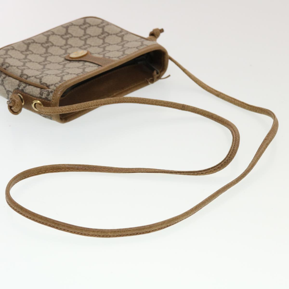 GUCCI GG Plus Canvas Shoulder Bag PVC Leather Beige th3722