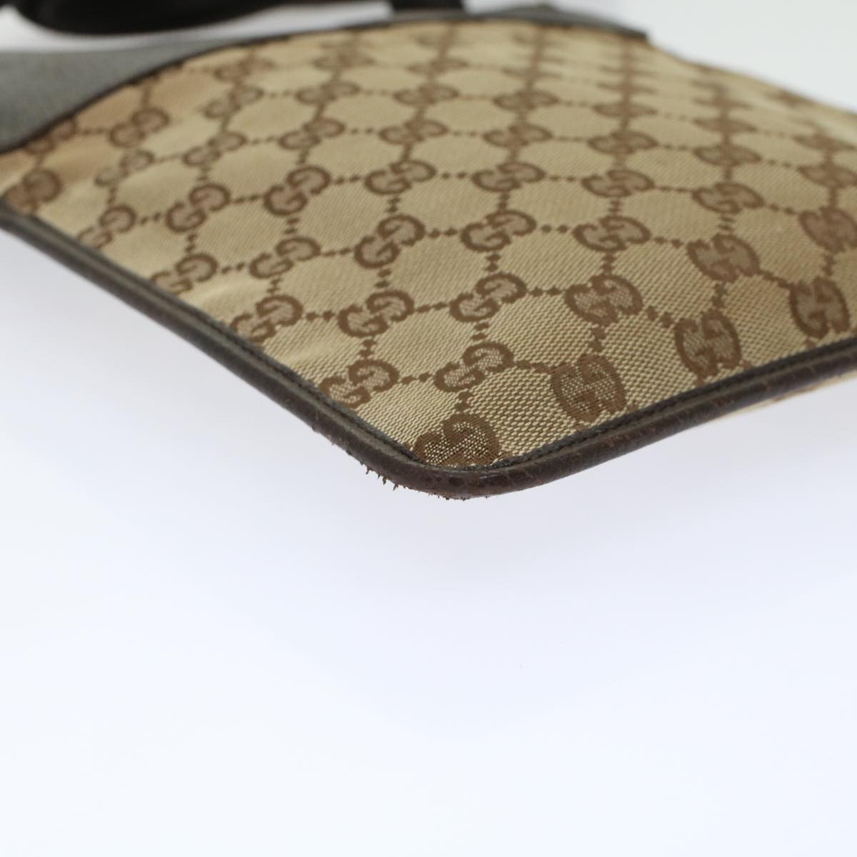 GUCCI GG Canvas Shoulder Bag Leather Beige 27639 th3823