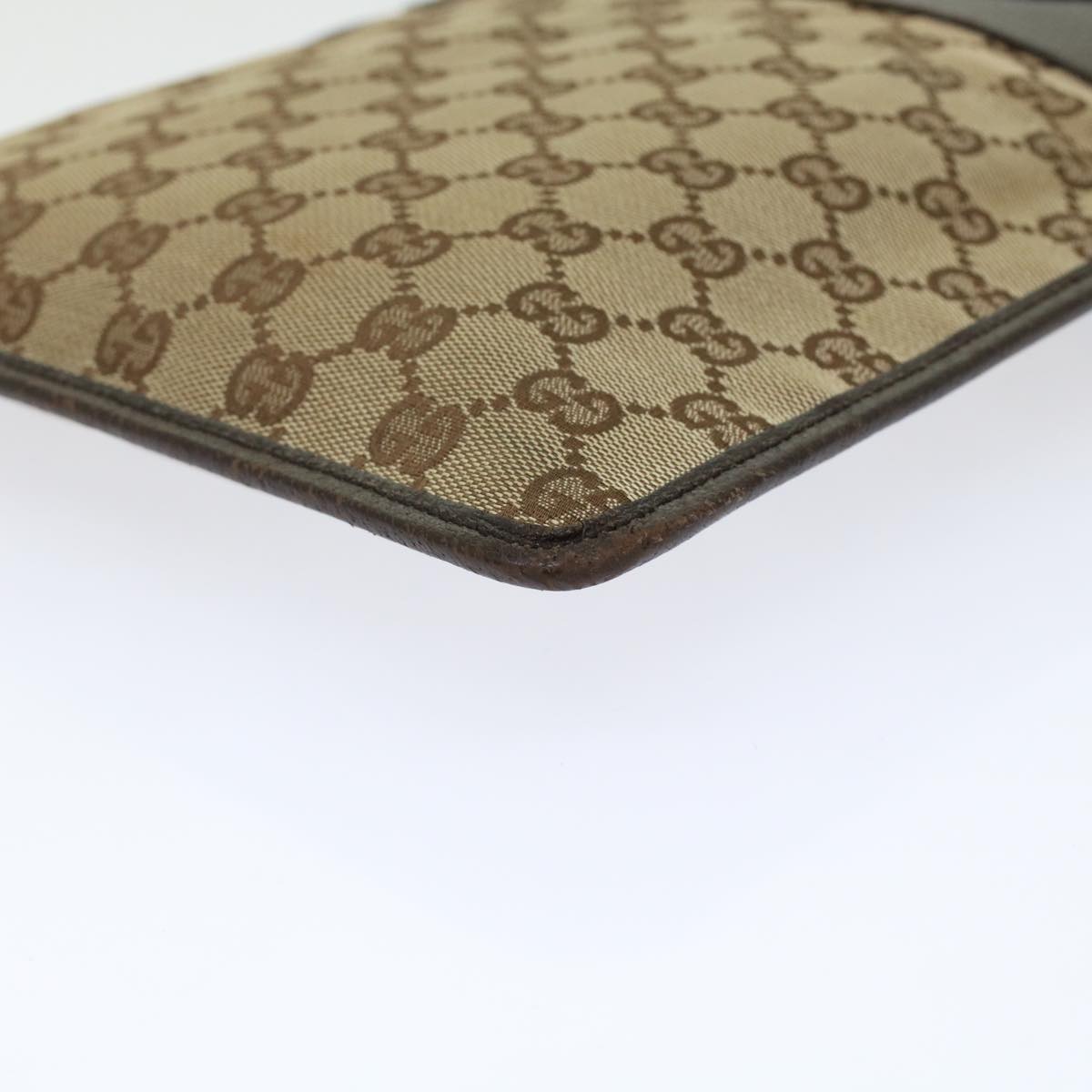 GUCCI GG Canvas Shoulder Bag Leather Beige 27639 th3823
