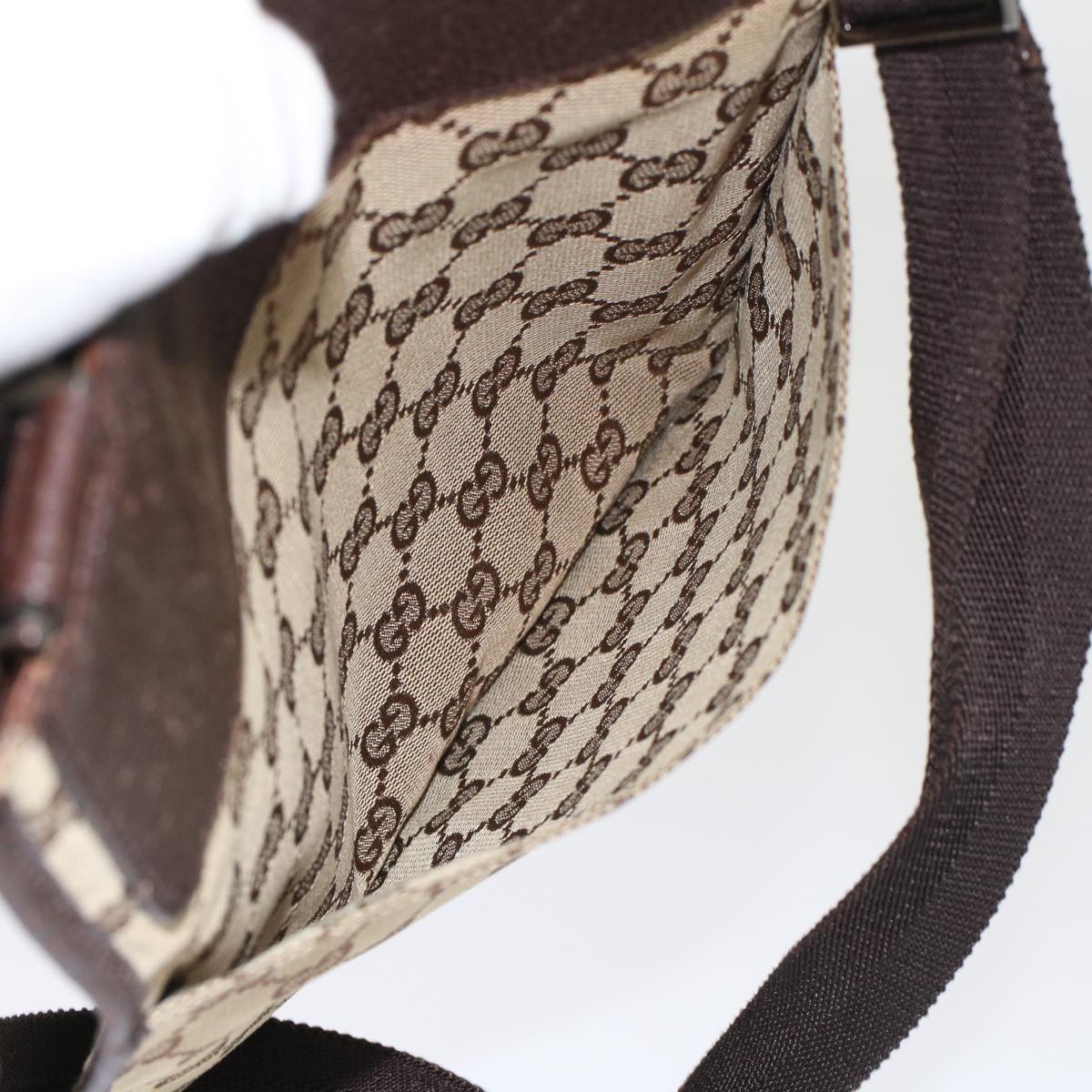 GUCCI GG Canvas Shoulder Bag Leather Beige 27639 th3823
