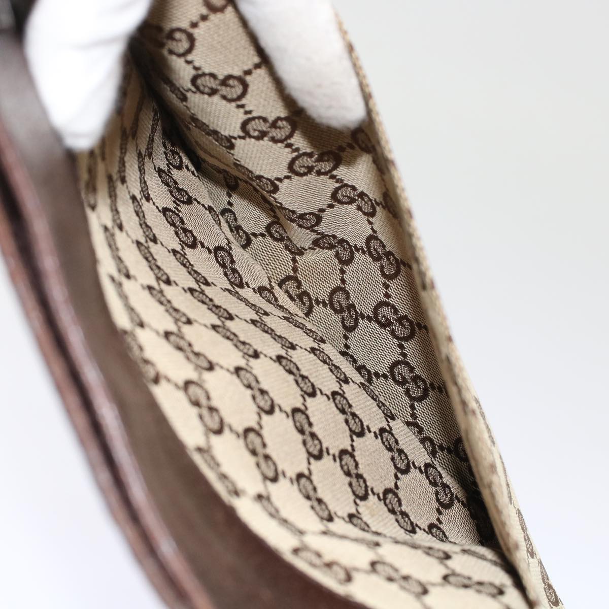 GUCCI GG Canvas Shoulder Bag Leather Beige 27639 th3823