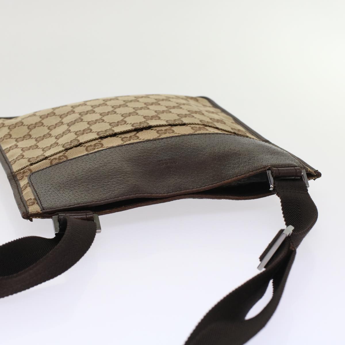 GUCCI GG Canvas Shoulder Bag Leather Beige 27639 th3823