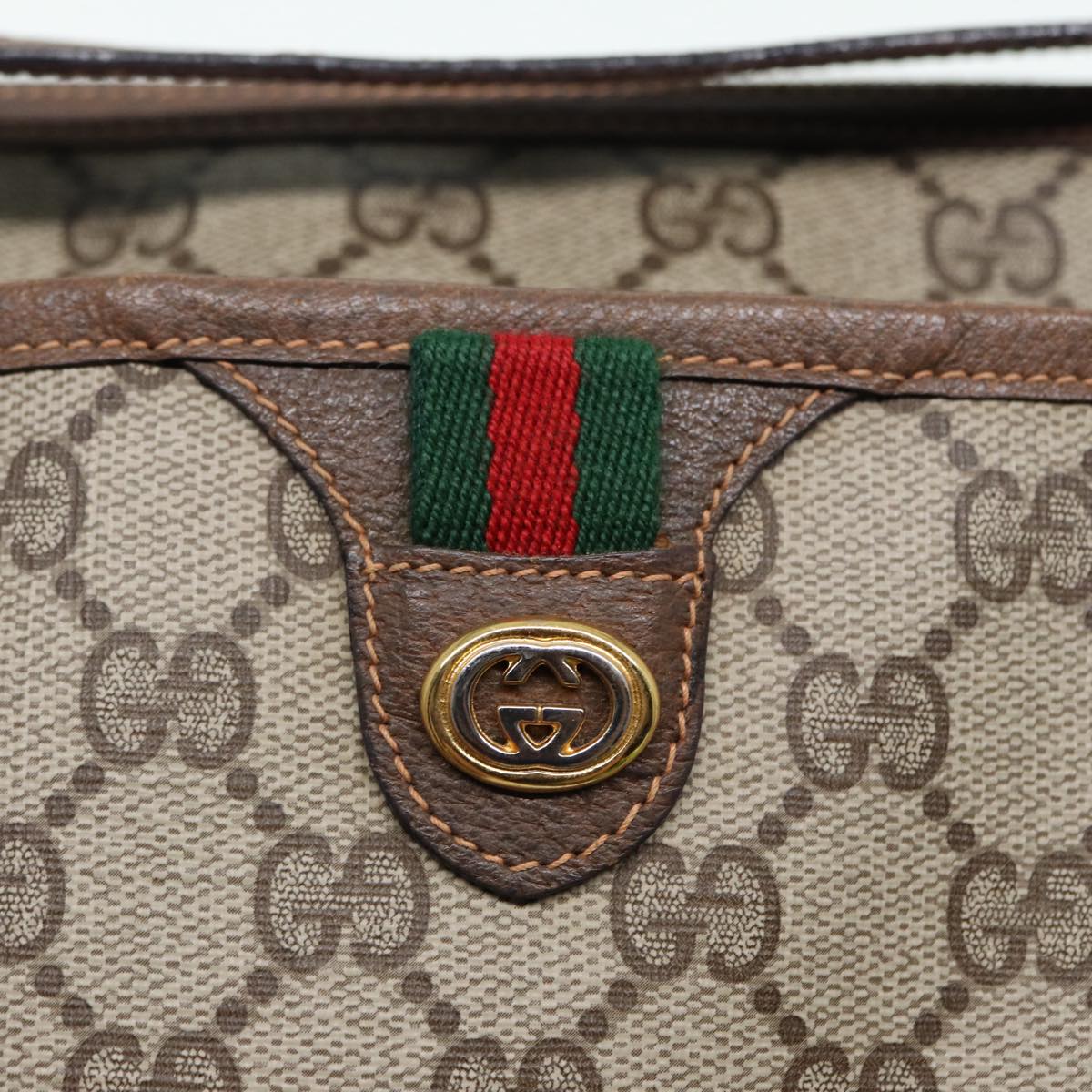 GUCCI GG Supreme Web Sherry Line Shoulder Bag PVC Beige 89 02 077 Auth th5234