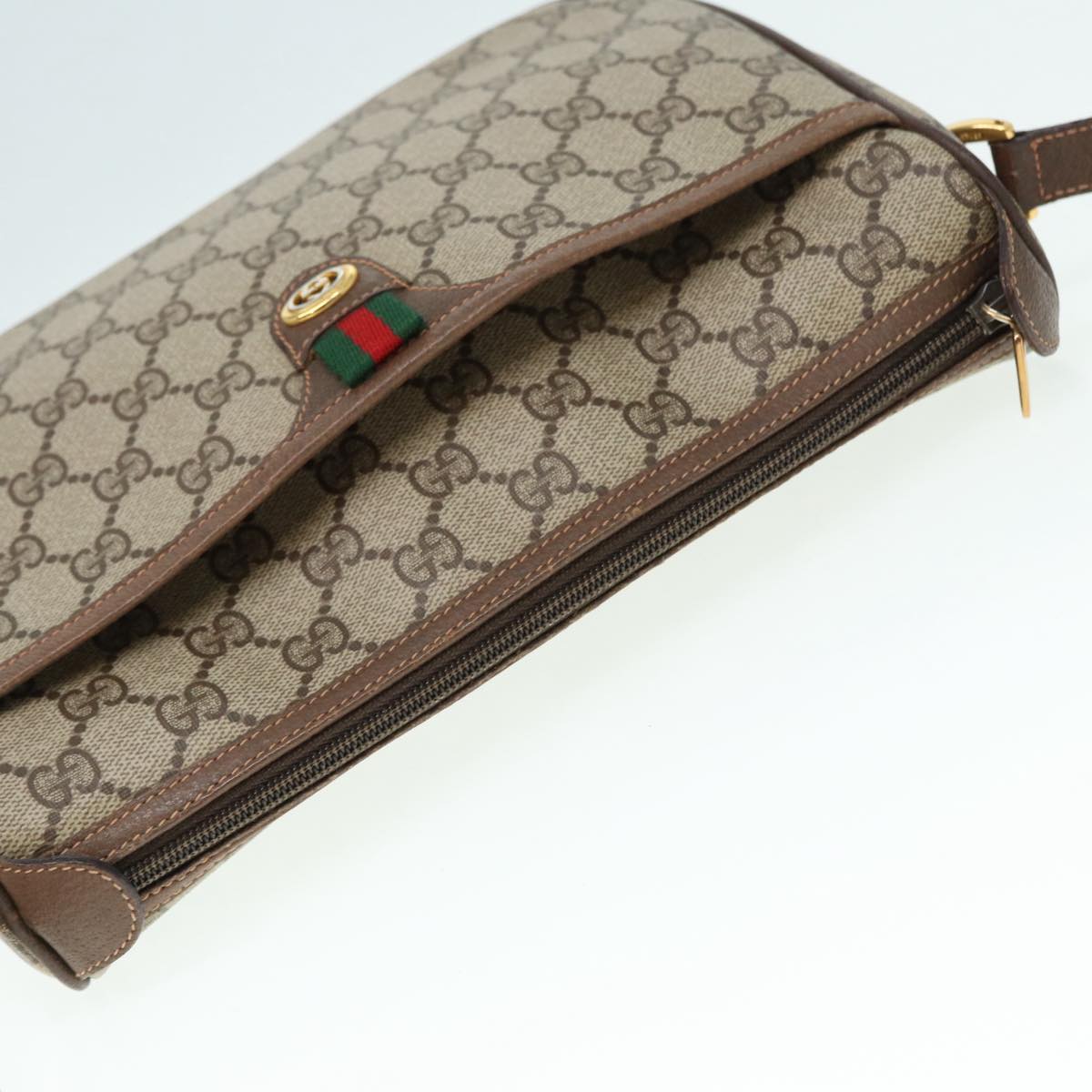 GUCCI GG Supreme Web Sherry Line Shoulder Bag PVC Beige 89 02 077 Auth th5234