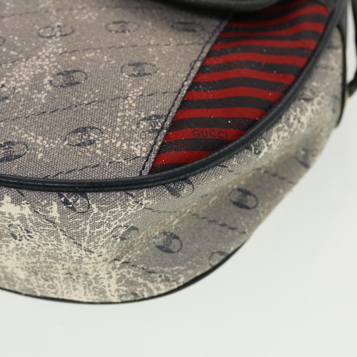 GUCCI Shoulder Bag PVC Leather Navy Gray Red ti1146