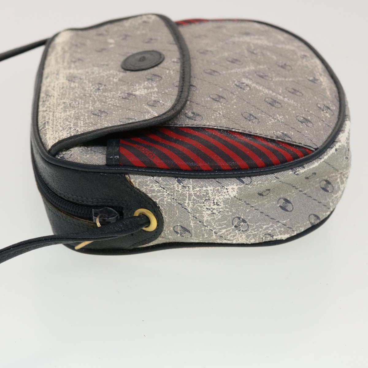 GUCCI Shoulder Bag PVC Leather Navy Gray Red ti1146