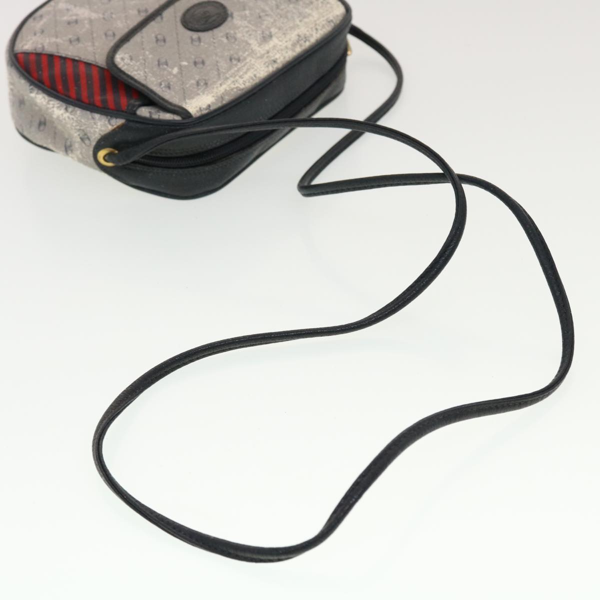 GUCCI Shoulder Bag PVC Leather Navy Gray Red ti1146