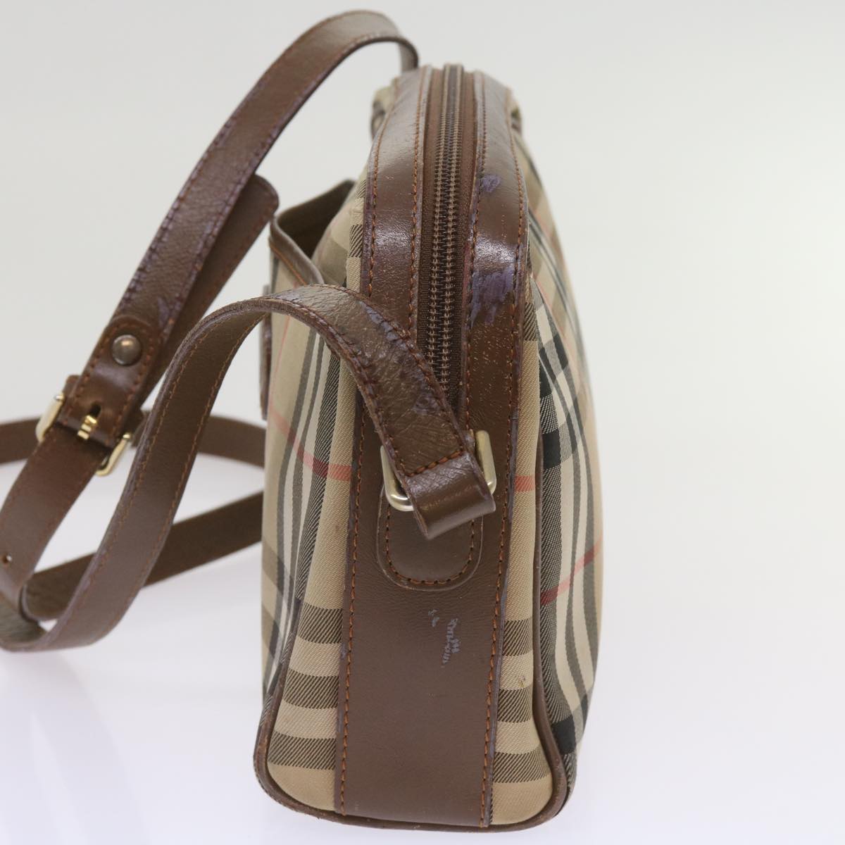 Burberry Nova Check Shoulder Bag Canvas Beige Auth ti1529