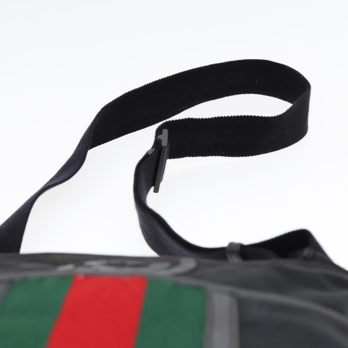 GUCCI Web Sherry Line Shoulder Bag Nylon Black Silver 181067 Auth ti1952