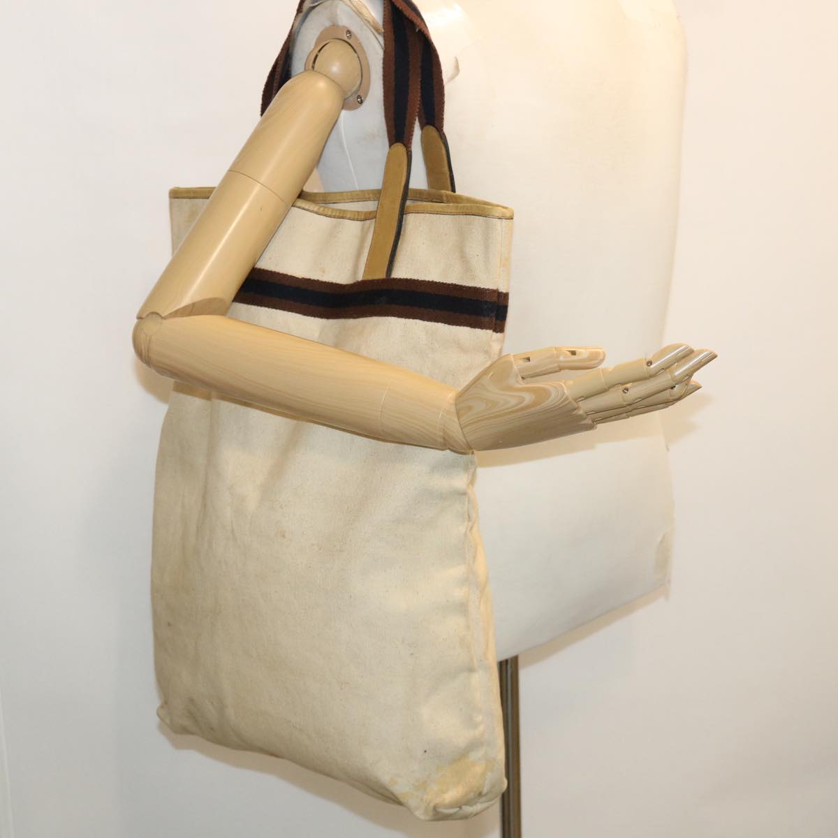 GUCCI Tote Bag Canvas Beige Brown Navy ti772