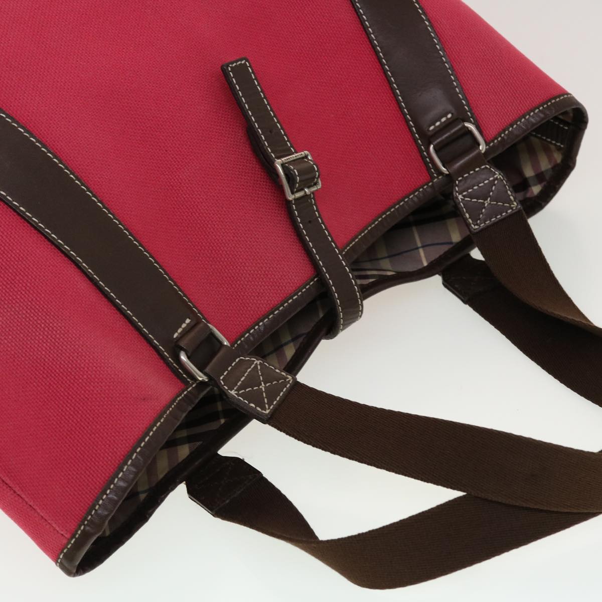 Burberry Shoulder Bag Canvas Leather Red Auth yb149