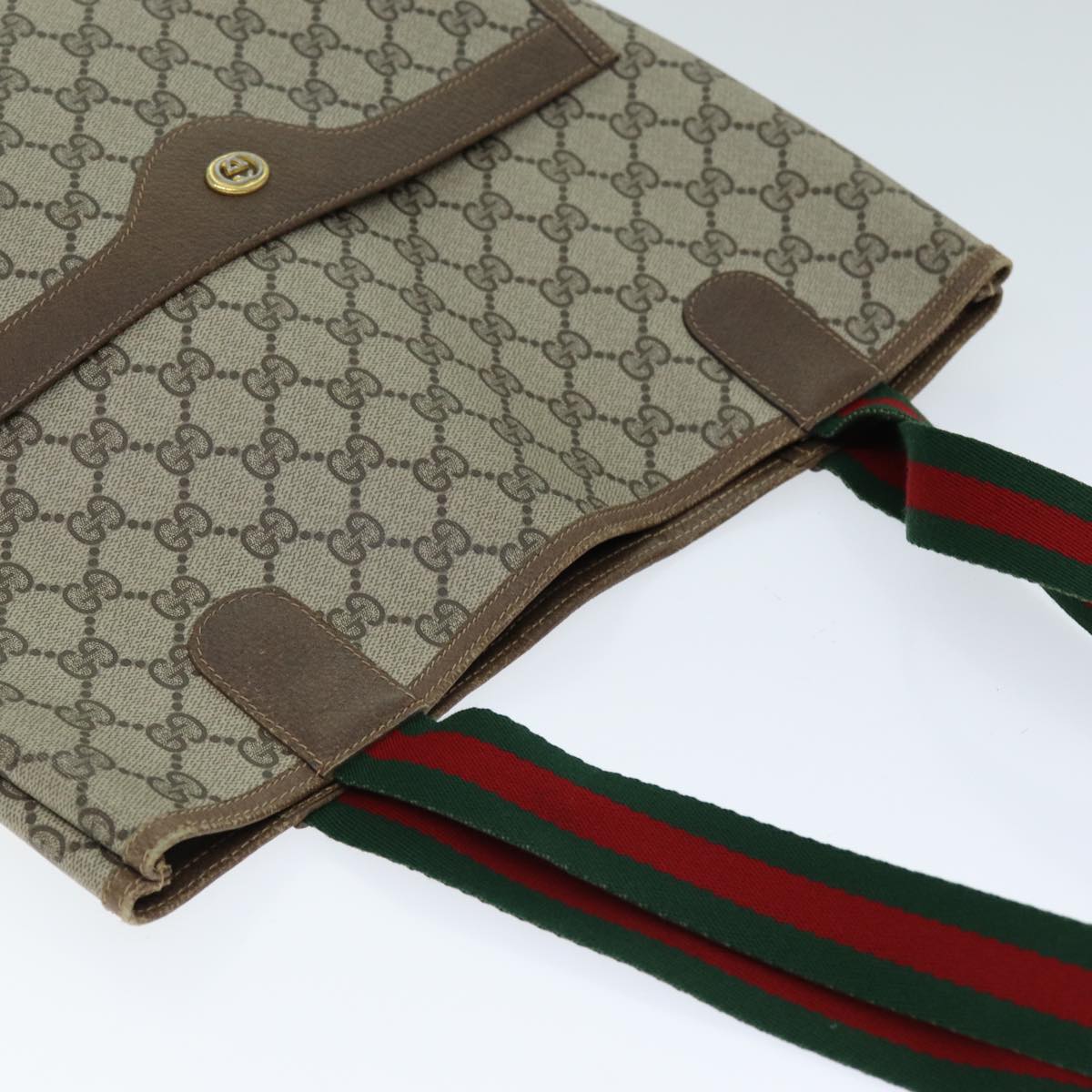 GUCCI GG Supreme Web Sherry Line Tote Bag PVC Beige Red 40 02 003 Auth yk12437