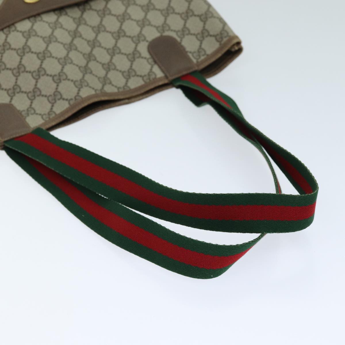 GUCCI GG Supreme Web Sherry Line Tote Bag PVC Beige Red 40 02 003 Auth yk12437