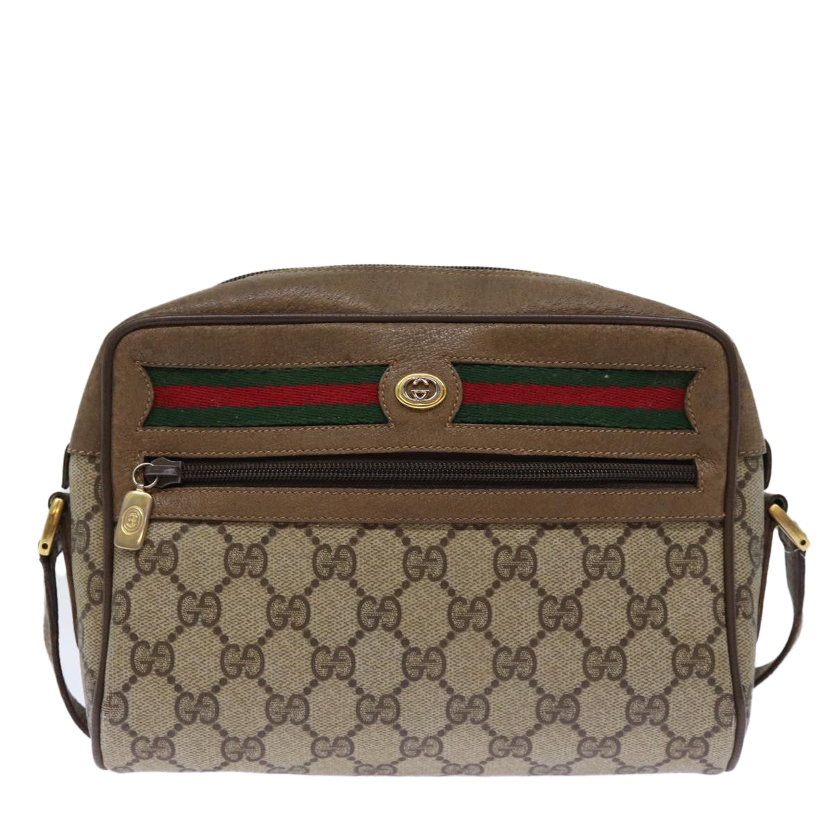 GUCCI GG Supreme Web Sherry Line Shoulder Bag Red Beige 56 02 087 Auth yk12506