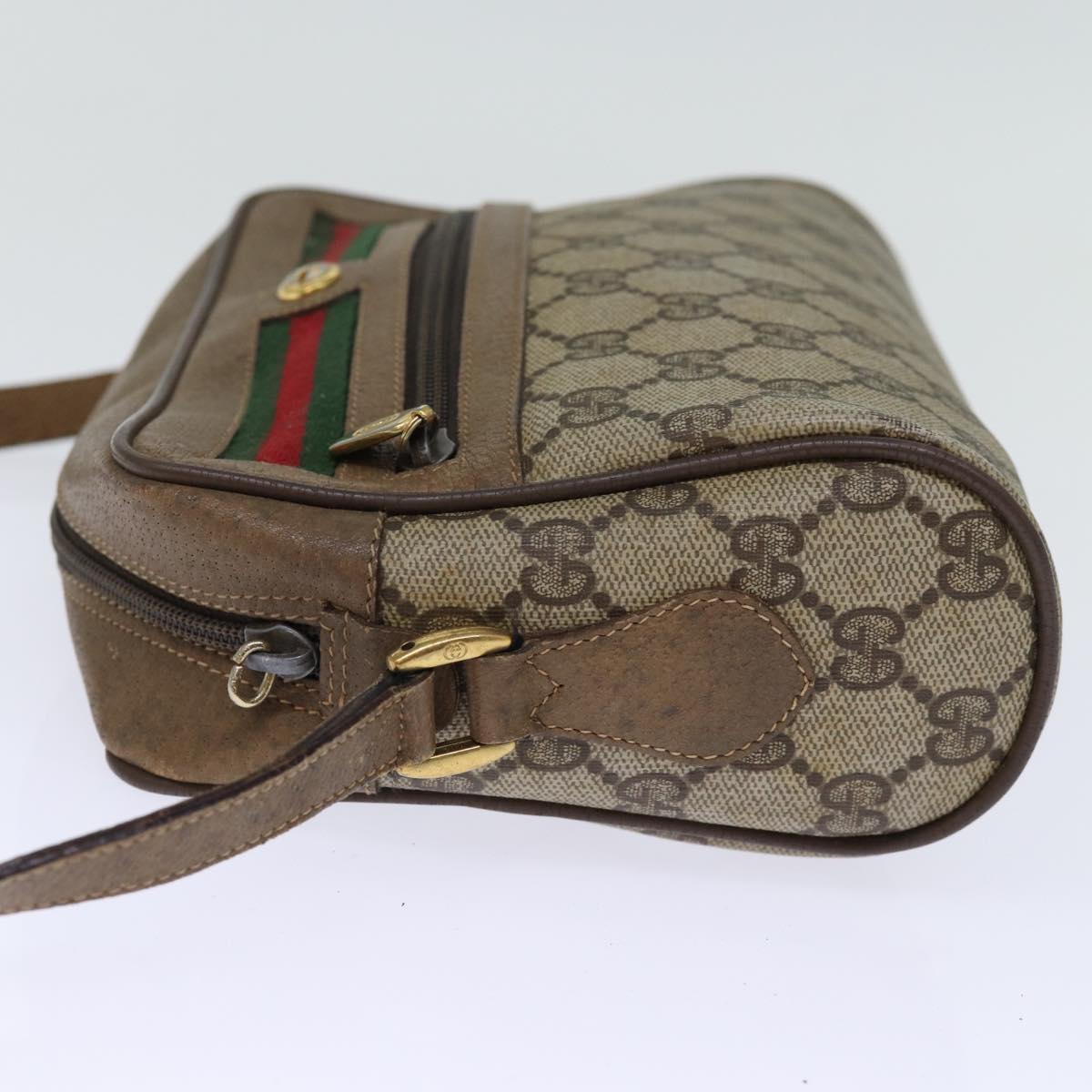 GUCCI GG Supreme Web Sherry Line Shoulder Bag Red Beige 56 02 087 Auth yk12506
