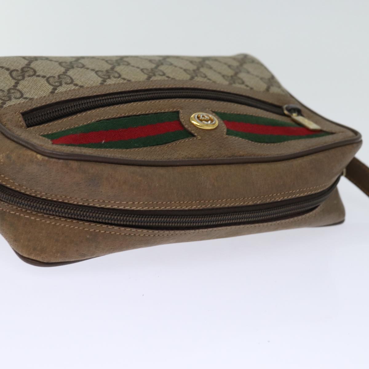 GUCCI GG Supreme Web Sherry Line Shoulder Bag Red Beige 56 02 087 Auth yk12506