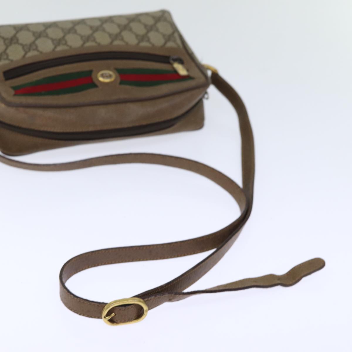 GUCCI GG Supreme Web Sherry Line Shoulder Bag Red Beige 56 02 087 Auth yk12506