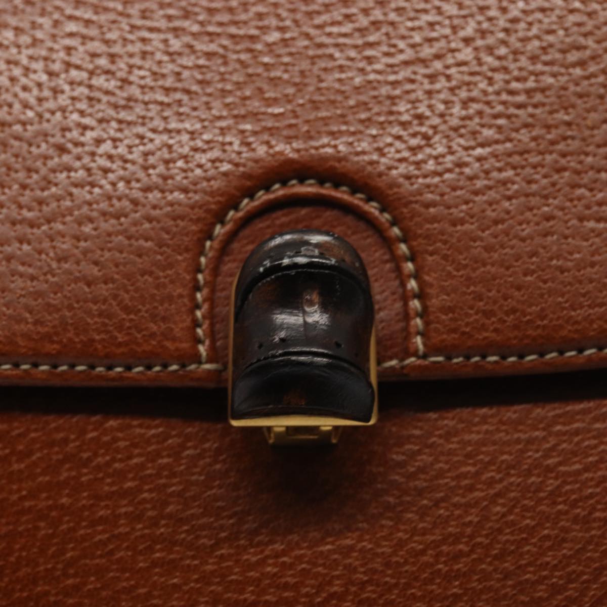 GUCCI Bamboo Shoulder Bag Leather Brown Gold Auth yk14184