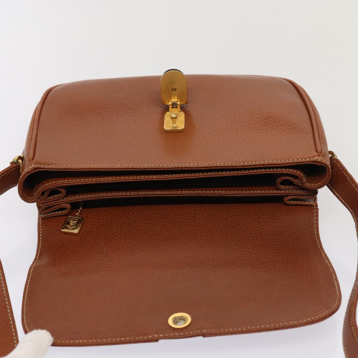 GUCCI Bamboo Shoulder Bag Leather Brown Gold Auth yk14184