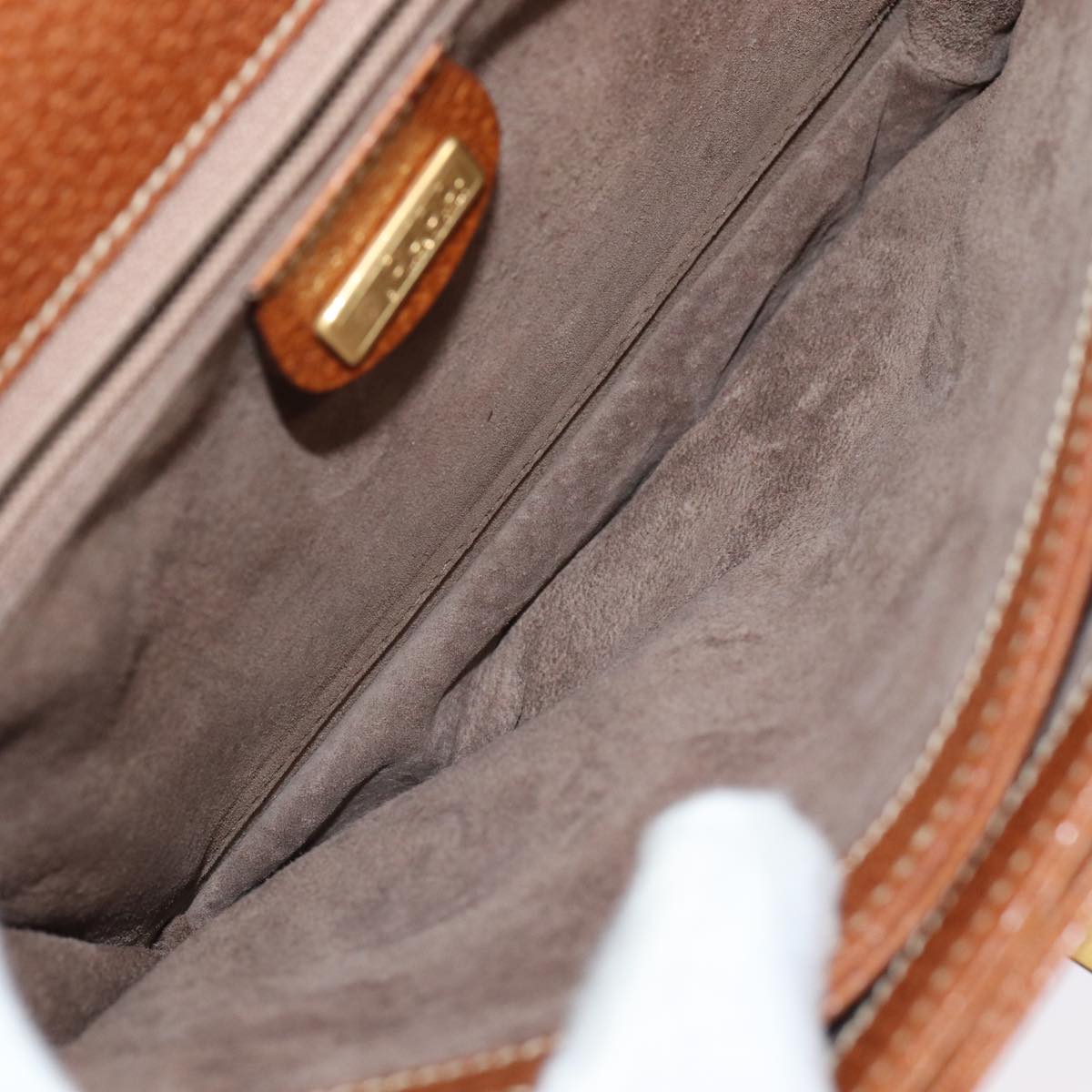 GUCCI Bamboo Shoulder Bag Leather Brown Gold Auth yk14184