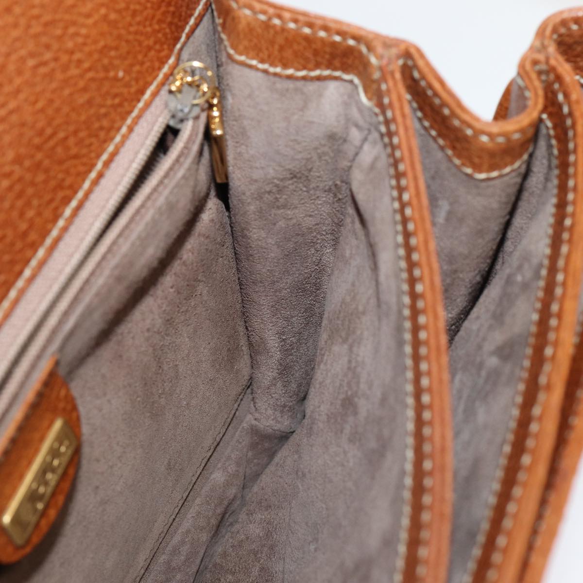 GUCCI Bamboo Shoulder Bag Leather Brown Gold Auth yk14184