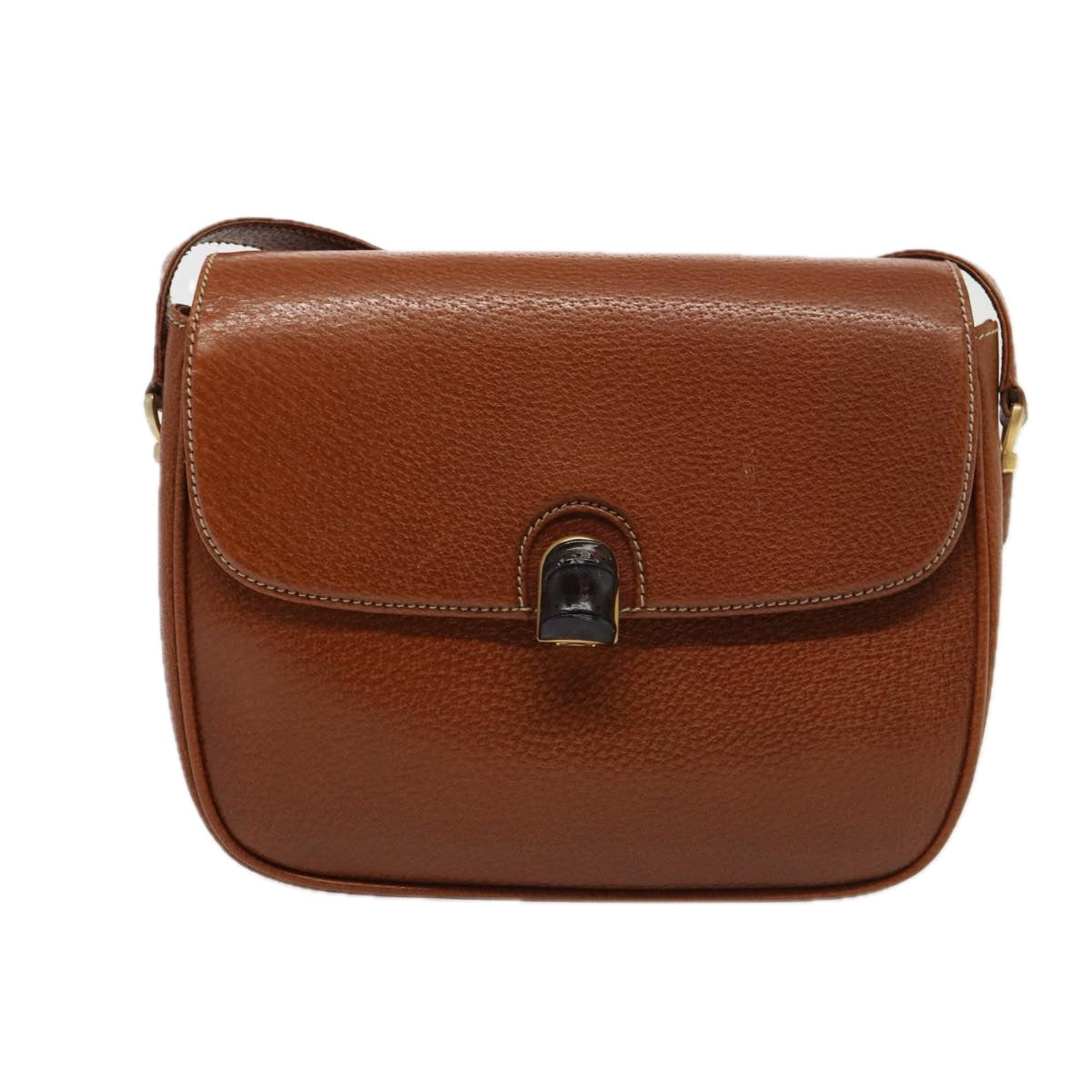 GUCCI Bamboo Shoulder Bag Leather Brown Gold Auth yk14184