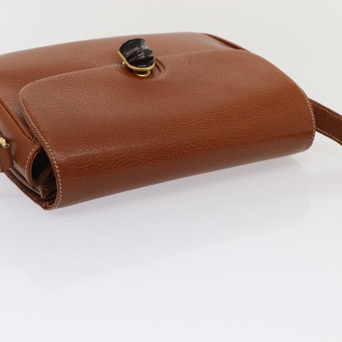 GUCCI Bamboo Shoulder Bag Leather Brown Gold Auth yk14184