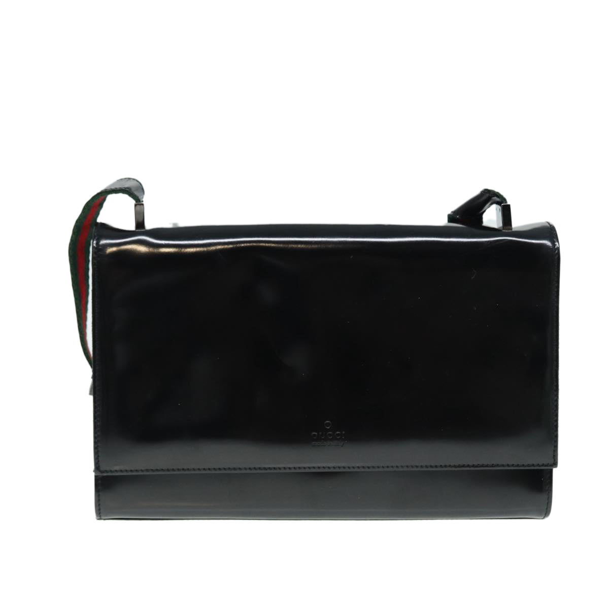 GUCCI Web Sherry Line Shoulder Bag Patent Leather Black Red 0013248 Auth yk14343