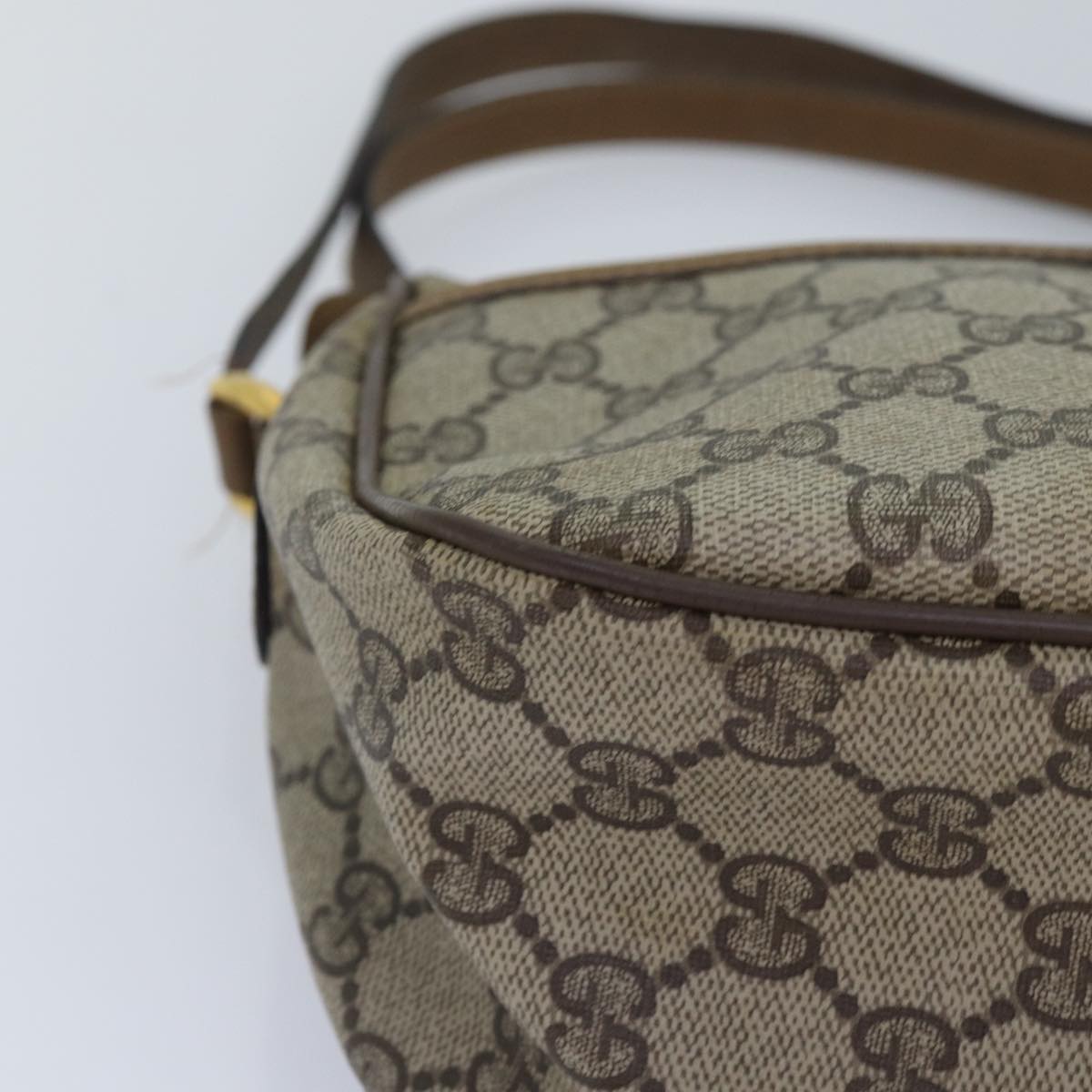 GUCCI GG Supreme Web Sherry Line Shoulder Bag PVC Beige Gold Auth yk14355