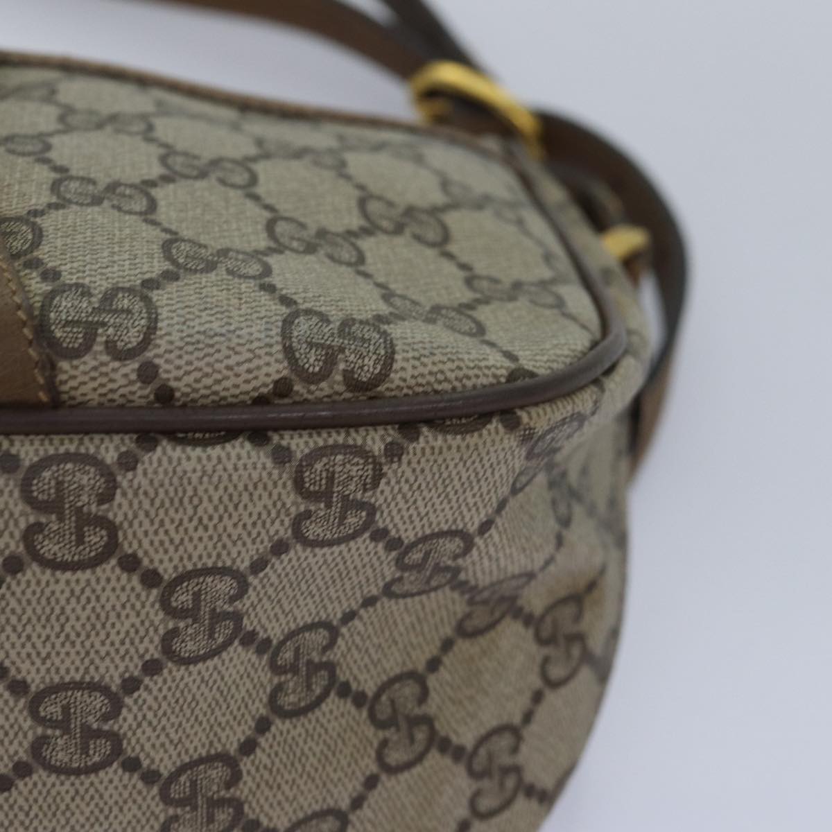 GUCCI GG Supreme Web Sherry Line Shoulder Bag PVC Beige Gold Auth yk14355