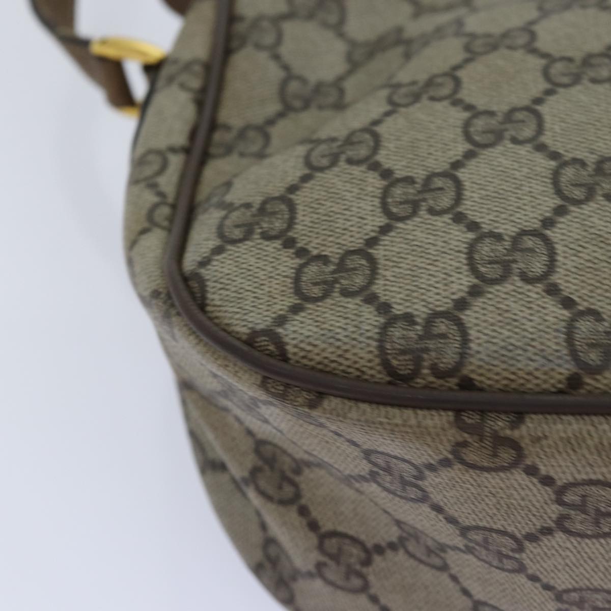 GUCCI GG Supreme Web Sherry Line Shoulder Bag PVC Beige Gold Auth yk14355