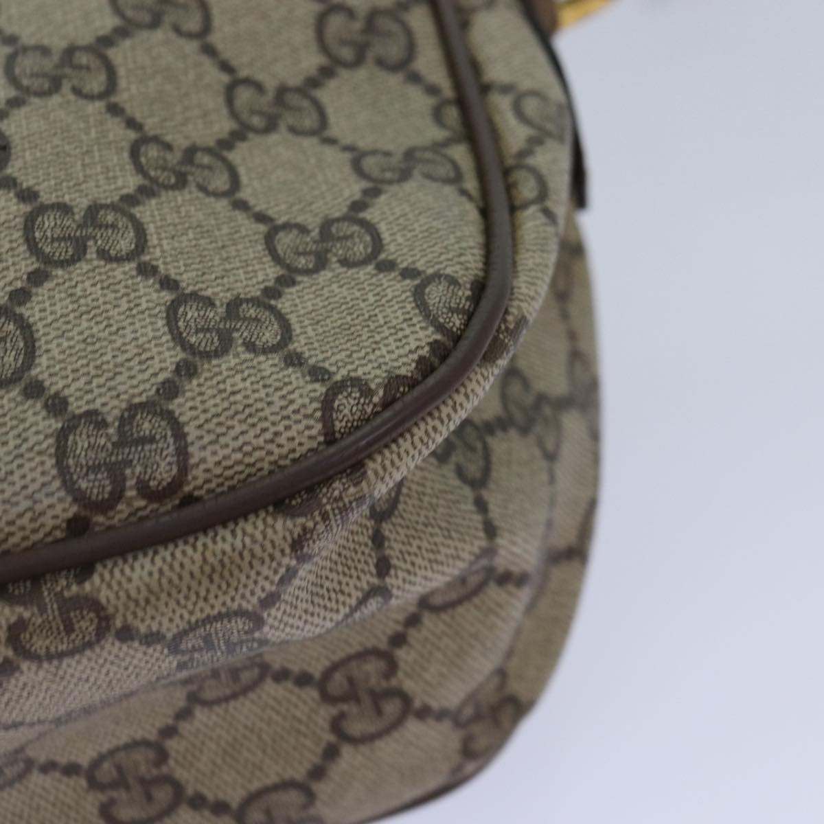 GUCCI GG Supreme Web Sherry Line Shoulder Bag PVC Beige Gold Auth yk14355